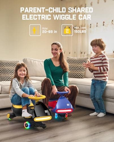 FanttikRide N7 Classic Electric Wiggle Car with Pedal, Rechargeable Battery, Ride on Toys, Swing Car, 2 Speeds, Anti-Rollover, Flashing Light Wheels, Bluetooth, for Ages 3 and Up, 150 Lbs, Yellow - Thumbnail 4