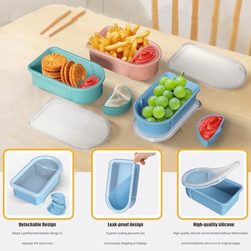Toutrop 3 Pack Reusable Silicone Snack Containers with Lids, Salad Sauce Seasoning Container, Detachable design Mini Kids Snack Concainers for Travel, Office, Picnic - Thumbnail 5