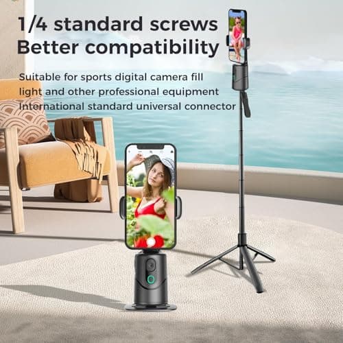 Auto Face Tracking Phone Holder,No App Required,360° Rotation Phone Camera Stand with Remote and Gesture Control, Smart Shooting Tripod for Vlog/TIK Tok Live Streaming YouTube Video Recording - Thumbnail 5