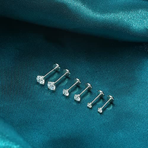 COTATI 18g Nose Stud Flat Back Studs Earrings Piercing Jewelry for Women,Surgical Steel Threadless Long Push Pin Labret Tragus Cartilage Lip Rings Stud (Silver,18G 2/3/4mm CZ) - Thumbnail 6