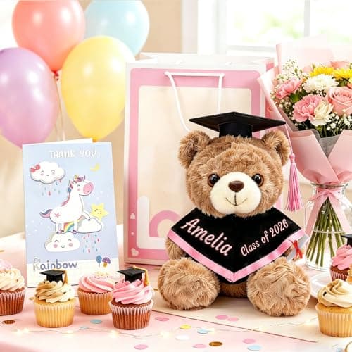 OELTTG 10'' Personalized Graduation Teddy Bear Gifts 2026 - Custom Name & Text, Graduation Gift for Her/Him, Kindergarten, High School & College Graduation Plush Bear with Cap & Diploma - Thumbnail 4
