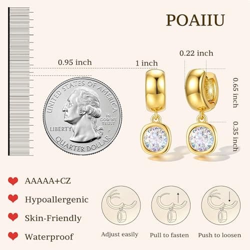 Trendy Gold Dangle Earrings for Women,14K Gold Plated Drop Earring Huggie Chunky hoop Earrings With Bezel-Set Statement Cubic Zirconia Charm Lightweight Hypoallergenic Jewelry Accessories Gifts for Women - Thumbnail 6
