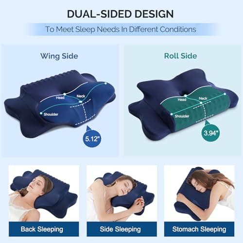 Cervical Pillow for Neck Pain Relief - Cooling Ergonomic Dual-Sided Orthopedic Neck Pillow with Ice Silk Pillowcase, Breathable Memory Foam Contour Pillow for Side, Back, Stomach Sleepers,All Black - Thumbnail 4