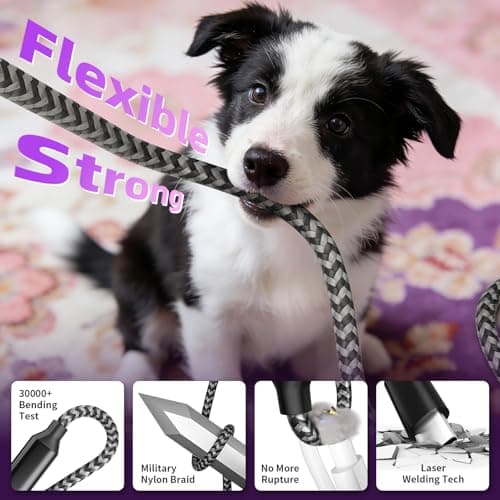 MPATIBY Multi Charging Cable,Dual Type-C Multiple Charger Cable,Nylon Braided 3 in 1 Multi USB Cable Charging Cord with IP/Type C Ports for Cell Phones/iPhone/Tablets/Galaxy & More-1Pack 5Ft - Thumbnail 2