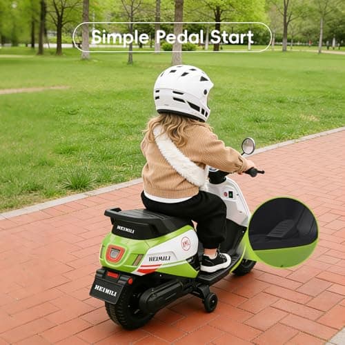 HEIMILI Toddler Motorcycle, Kids Electric Moped for Toddlers Age 1-3, 6V Toddler Ride On Scooter with Training Wheels, Music & Headlight, 2 MPH Kids Electric Motorcycle for Indoor & Outdoor(Green) - Thumbnail 6