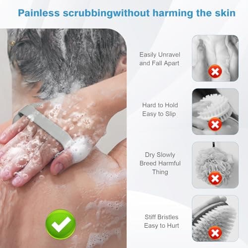 2Pcs Silicone Body Scrubber,Exfoliating Body Scrubbers for use in Shower,Silicone Body Brush for Showering and Anti-Slippery Handles for All Skin Types,Eco Friendly Shower Scrubber for Body（Pink+Grey） - Thumbnail 5