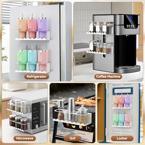 Chewlish Magnetic Stanley Cup Holder for Fridge, Water Bottle Holder for Stanley 30&40 oz and Tumbler Organizer for Kitchen, Metal Stanley Cup Accessories, 2 Pack, White - Thumbnail 6