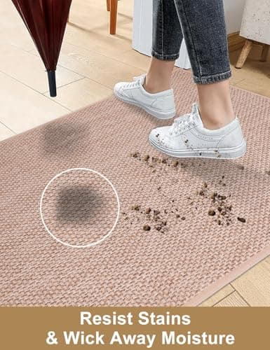 Indoor Door Mat 20"x32" - No Creases Entryway Mat, Low-Profile Dirt Trapper Front Door Mat for Inside Entrance, Non Slip Rubber Backing Inside Doormat for Entryway, Easy Clean Washable (Khaki) - Thumbnail 5