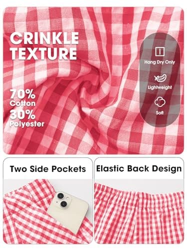 EXLURA Womens Cotton Boxer Shorts Faux Linen Gingham Shorts Summer High Waist Plaid Y2K Beach Bottoms Vacation Outfits 2026 - Thumbnail 5