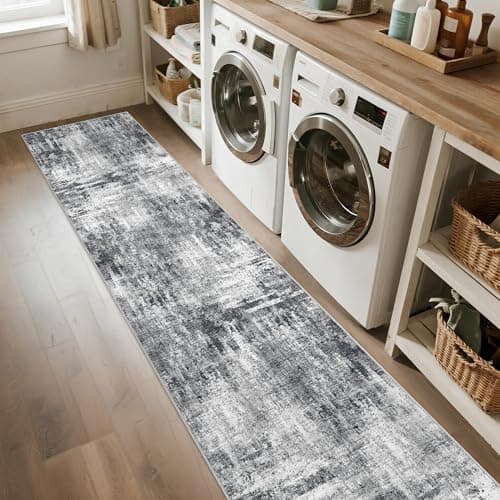 Ruicharm Grey Runner Rugs for Hallway: Abstract Washable Runner Rug 2x12 for Entryway Kitchen Bedroom Bathroom - Modern Cozy Home Decor Long Carpet Mat Stain-Resistant - Dark Grey - Thumbnail 5