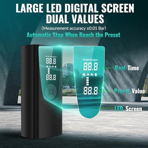 Tire Inflator Portable Air Compressor-Car Tire Air Pump Portable-180PSI Cordless Electric 3X Fast Inflation, Tire Inflator with Gauge, LED, for Bike, Motorcycle, Ball - Thumbnail 3