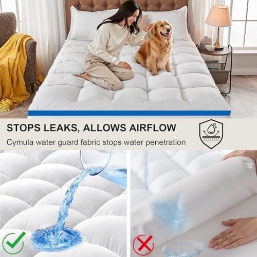 Mattress Topper Twin XL College Dorm, Waterproof Bed Topper Twin XL Mattress Pad Cover for College, Cooling Pillow Top Mattress Topper with Deep Pockets Fluffy Fill Mattress Protector - Thumbnail 2