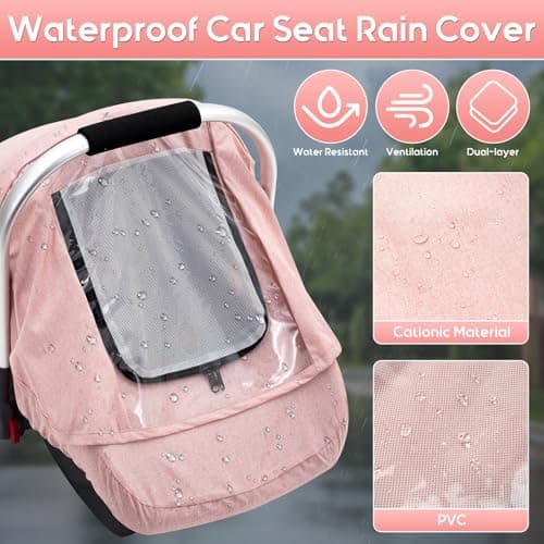 Baby Car Seat Cover, Waterproof Carseat Cover with EVA Transparent Window, Universal Car Seat Rain Cover with Storage Bag, Breathable Baby Carrier Cover for Cold Weather - Thumbnail 2