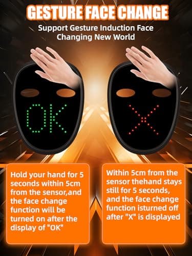 Gelrova LED Mask with 698 LEDs, Gesture Sensing Light Up Mask with 70 Patterns, Comfortable Silicore for Party, Halloween, Cosplay (Small- Manual Control) - Thumbnail 2