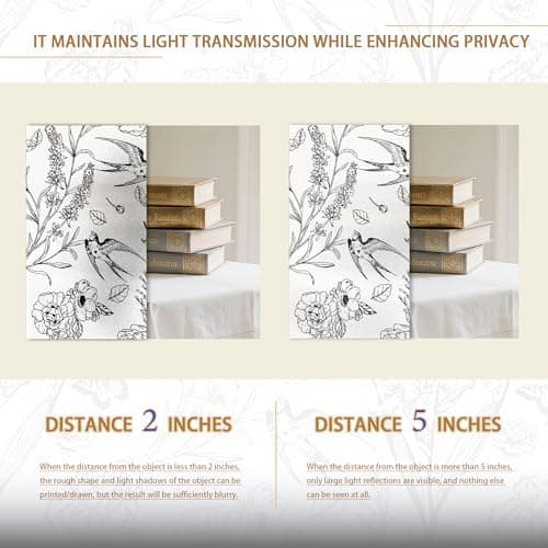 TAVIACHY Black White Floral Bird Static Cling Privacy Window Film, Frosted Decorative Glass Sticker, No Glue Removable UV Protection with Tool Kit for Bathroom Bedroom Door Glass 23.6" x 78.7" - Thumbnail 6