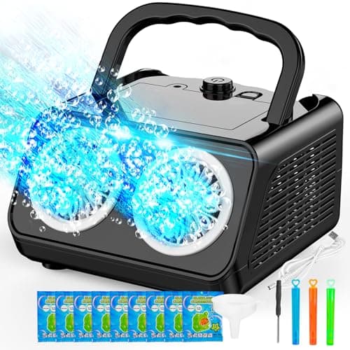 SHCKE Automatic Bubble Machine Upgrade Bubble Blower with 2 Fans,20000+ Bubbles Per Minute, USB-C or Battery Powered,Sealed Bottle, Portable Bubble Maker for Birthday Party Pool Wedding Outdoor