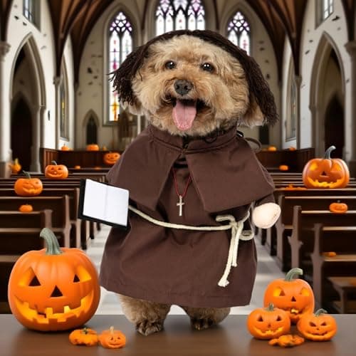 NACOCO Halloween Dog Priest Costume - Pet Minister Clothes Cat Funny Pope Clergy Outfit Apparel Adjustable for Small Medium and Large Dogs(Brown Priest, S) - Thumbnail 4