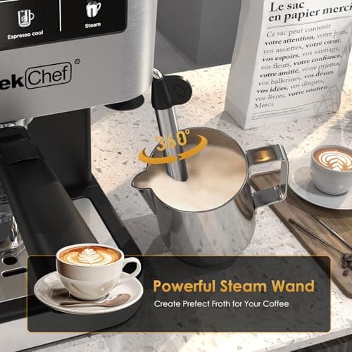 Geek Chef Espresso Machine with Milk Frother, 20 Bar Automatic Espresso Maker, Fast Heating Coffee Maker for Cappuccino, Latte & Iced Coffee, Easy to Use & Clean, for Home Barista - Thumbnail 5