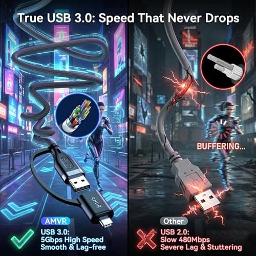 AMVR Link Cable with Charging 16FT Compatible with Meta Quest 3/3S/2/Pico 4 Accessories, Nylon Braided Cable with USB 3.0 A to C Adapter for SteamVR/PCVR, High-Speed Max 5Gbps, Play While Charger - Thumbnail 5