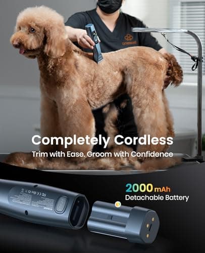 oneisall Professional Dog Grooming Clippers, Cordless Professional Dog Clippers for Grooming, 2-Speed Heavy Duty Clippers for Thick Curly Matted Coats, A5 Blade, Detachable Batteries, Metal Combs - Thumbnail 5