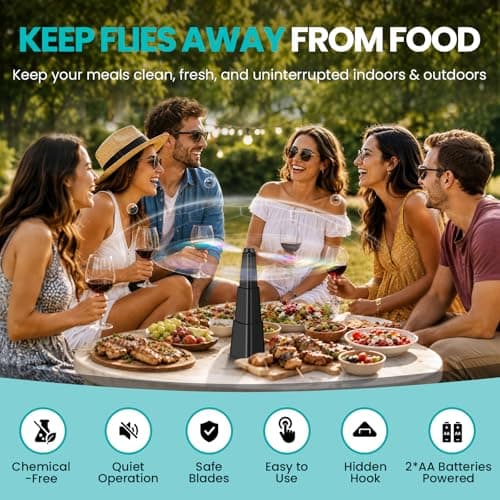 Fly Fans for Tables, Fly Fan Outdoor Indoor Keep Flies Away, Table Top Spinner with Holographic Blades, Flies Deterrent for Picnic, Restaurant, Party, Home, BBQ (4 Pack) - Thumbnail 2