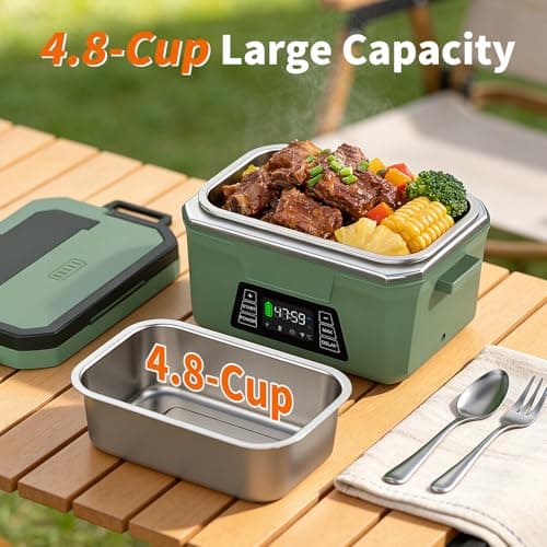 Monteka Cordless Electric Lunch Box for Adults, Rechargeable Heated Lunch Box with Scheduled Heating, Portable Food Warmer with Memory Function & Automatic Keep Warm, Christmas White Elephant Gifts - Thumbnail 6