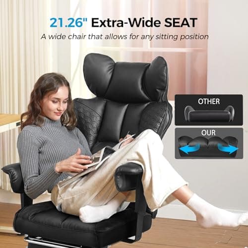 COMHOMA Big and Tall Office Chair Heavy Duty Wide Ergonomic Gaming Chair with Deluxe Embossing Leather with Foot Rest 150°Reclining Adjustable Armrests Pocket Spring Back Support and Without Pillow - Thumbnail 6