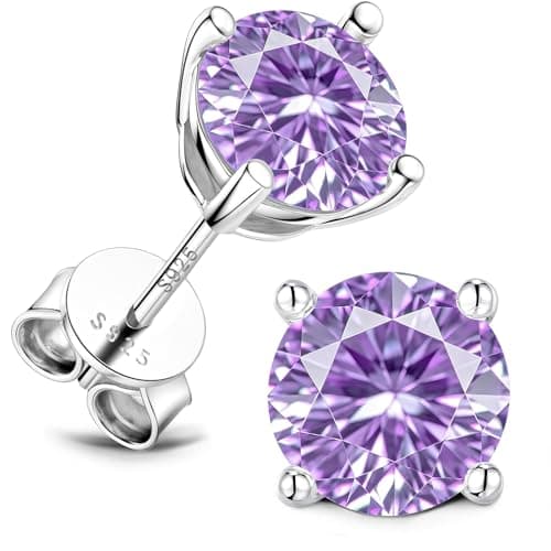 Lyniuoy February Birthstone Stud Earrings Amethyst Purple Birthday Gifts With Gift Box 18K White Gold Plated 925 Sterling Silver Hypoallergenic Flat Back Stud For Sensitive Ear 5mm 0.5ct X2