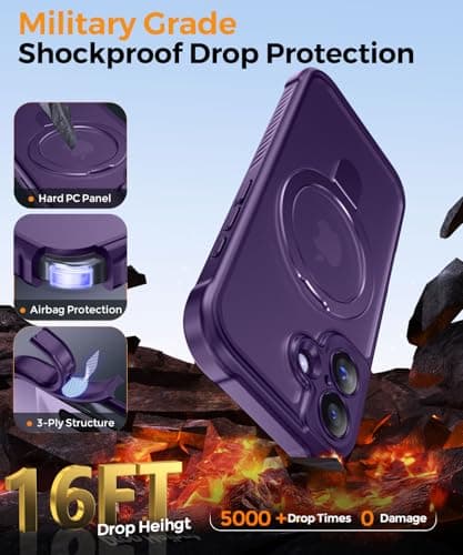 MOCCA Design for iPhone 17 Case, Compatible with Magsafe [Premium Invisible Magnetic Ring Stand] [Military Drop Protection] Full Camera Guard Translucent Matte Slim Phone Cover 6.3",Deep Purple - Thumbnail 5