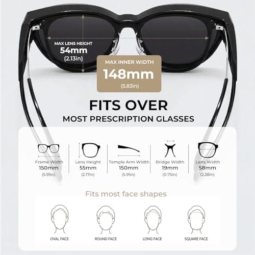 LOHO Polarized Sunglasses Over Glasses Women Men, 6.14" Wide Oversized Cat Eye Fitover Sunglasses Women, Lightweight TR90 Over Glasses Sunglasses for Women Men, UV400 TAC Lens Driving Shades - Thumbnail 3