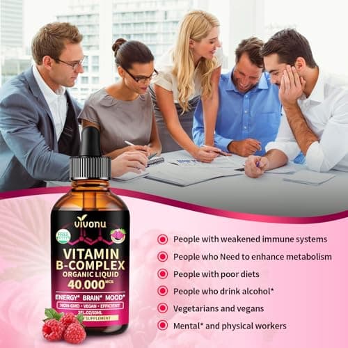 VivoNu Vitamin B Complex Liquid Drops, Methylated Vitamin B12 6000 mcg, B1, B6, B3, B5, B2, Folate, Biotin, Magnesium, Zinc, CoQ10 for Metabolism* & Energy Support, Raspberry Flavor - 2 Bottle - Thumbnail 5