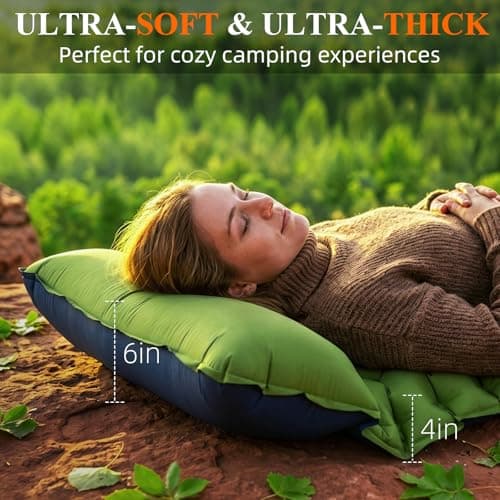 Jnconser Camping Sleeping Pad, Ultralight Inflatable Sleeping Mat with Pillow & Foot Pump, Extra Thick Compact Camping Mattress for Hiking, Backpacking & Tent Use, Dual-Colored Design (Green) - Thumbnail 2