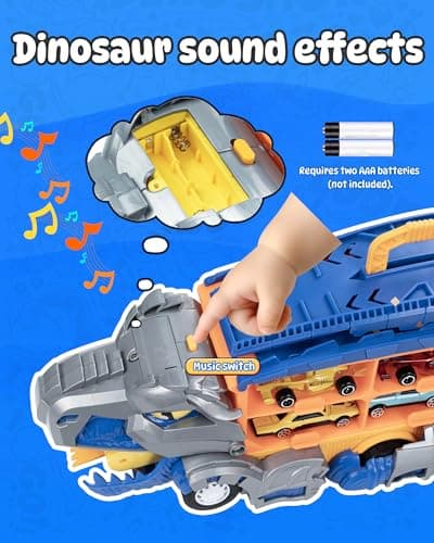 Cozycharm 13 in 1 Dinosaur Toys for Kids 3-6, Carrier Truck Race Track Toddlers Toys, Foldable Track Playset,Dinosaur Truck with 12 Die-Cast Racing Car Toys, Xmas Gifts for Boys Girls - Thumbnail 5