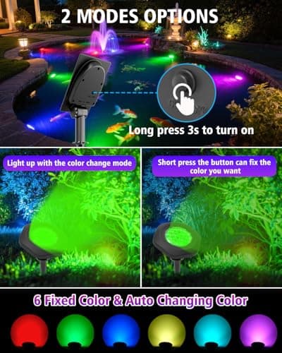CORESLUX Solar Spot Lights Outdoor Waterproof IP68, 3-in-1 LED Color Changing Solar Landscape Lights, 2 Light Modes Pond Lights Landscape Path Lights for Outside Garden Yard Pond Pathway - Thumbnail 3