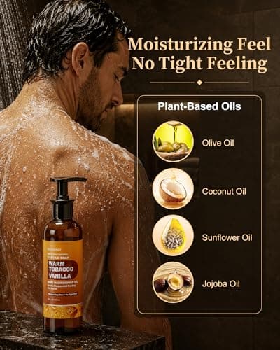 FLOWHYET Men’s Natural Tobacco Vanilla Castile Soap Liquid Body Wash - Thumbnail 3