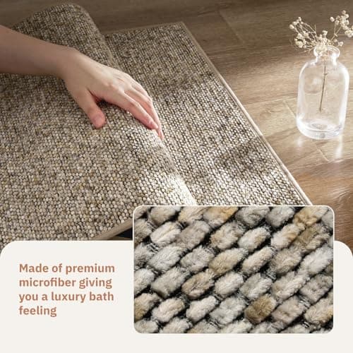 PADOOR Thin Bathroom Runner 24"x48", Braided Bath Mats for Bathroom fits Under Door, No-Slip Rubber Bath Rugs, Machine Washable & Quick Dry Absorbent Bath Mat (Khaki) - Thumbnail 5