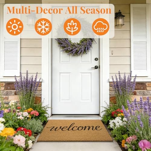 Kelarea Front Door Mat Natural Coco Coir Doormat with Heavy Duty Backing, 17" x 30" Welcome Entry Mats, Non-Slip Easy to Clean for Indoor Outdoor Entrance Porch - Thumbnail 6