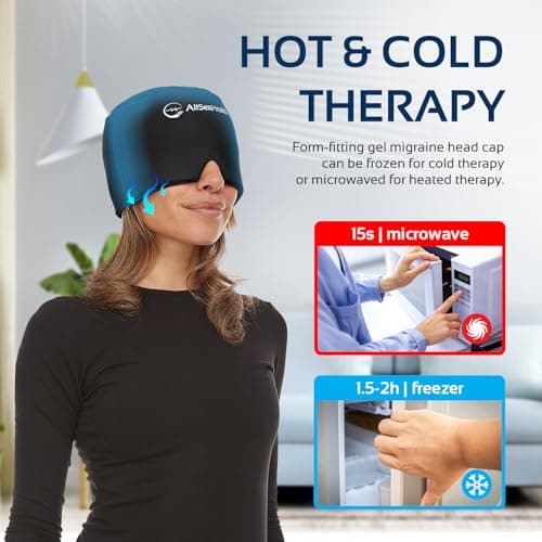 Migraine Relief Cap Ice Head Wrap and Hat | Hot/Cold Gel Pack with Face and Eye Mask Compress for Headache Relief - Black - Thumbnail 4