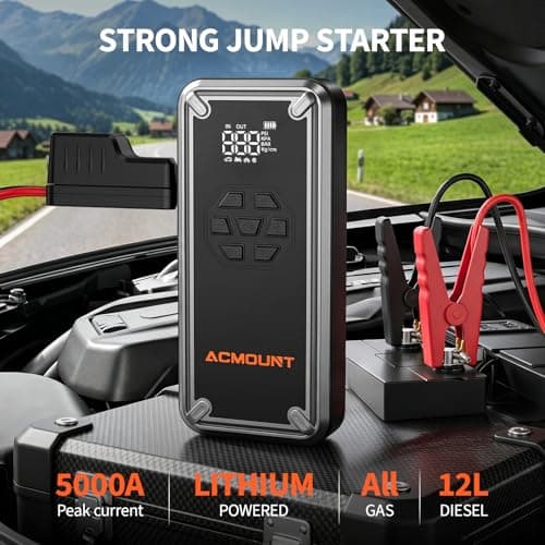 Acmount W160 Jump Starter with Air Compressor, 5000A Portable Car Jump Starter 150PSI Tire Inflator/Air Pump, 12V Battery(Up to 9L Gas/8L Diesel Engine) Jump Pack, Car Emergency Kit, Idea Gift for Man - Thumbnail 2