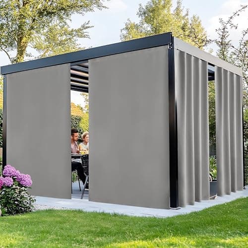 NICETOWN 2 Panels Outdoor Curtains for Patio Waterproof, Peel/Stick Top & Back Tab Bottom Drapes with Free Rope for Wind Blocking, Privacy Sun Shades for Gazebo/Deck, W66 x L90 in, Silver Gray - Image 1