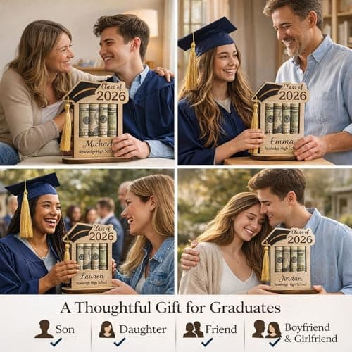 Personalized Graduation Gifts Class of 2026 Money Holder - Custom Name & School Graduation Money Gift Holder for Him Her, Senior Wooden Cash Display Standing Scroll Holder, Unique Graduate Keepsake - Thumbnail 2