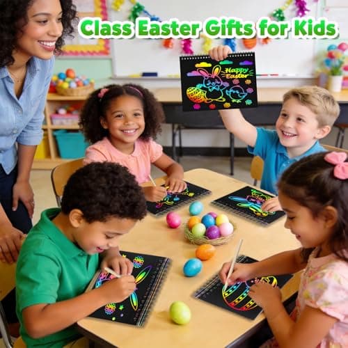 FEREDO KIDS Scratch Art Party Favors for Kids: 24 Pack Rainbow Scratch Art Notebook, Easter Basket Stuffers, Coloring Books Goodie Bags Stuffers for Kid, Bulk Classroom Birthday Gifts for Student - Thumbnail 4