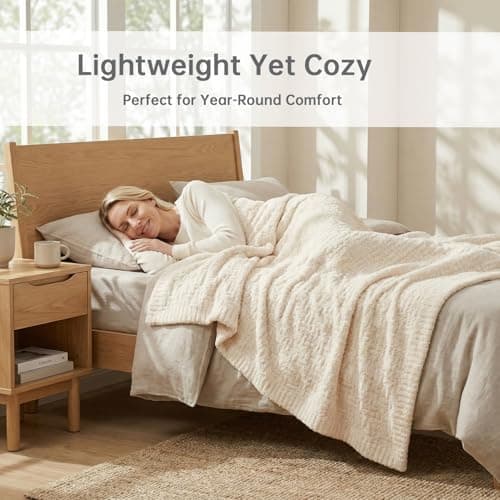 Buttery Soft Knit Throw Blanket 60x80 for Bed or Couch, Reversible Oversized Decorative Blanket, Lightweight Warm Microfiber Knitted Throw for Bedroom, Living Room, Farmhouse Cozy Gift, Ivory White - Thumbnail 5