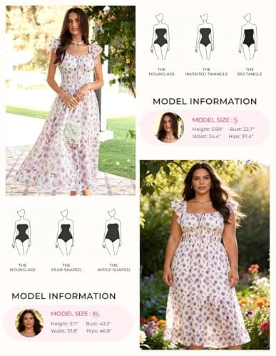 GRACE KARIN 2026 Women's Spring Floral Midi Dress Beach Wedding Guest Dresses Flowy A Line Casual Summer Clothes Purple Floral M - Thumbnail 6