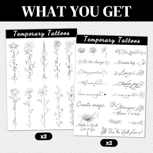 Cerlaza Temporary Tattoos Adult, 29 Styles Fake Tattoos Semi Permanent Tattoo for Women Girls, Realistic Long Lasting Small Rose Tatoo Temporary Kits Flower Floral Stickers Body Art for Hand Neck - Thumbnail 2
