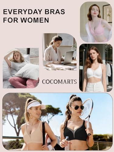 COCOMARTS Jelly Bras for Women No Underwire Push Up Deep V Mesh Comfort T Shirt Bralette Wireless Seamless Everyday Bra Pink XX-Large - Thumbnail 6
