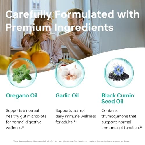 HUJ Oregano Oil Softgel with High Strength 55% Carvacrol - Premium Complex with Black Cumin Seed Oil, Garlic Oil - Natural Plant-Based Formula for Normal Immune and Gut Health Support - 60 Softgels - Thumbnail 5