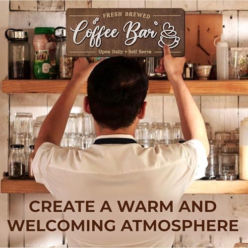 Woodamore Coffee Bar Signs for Wall Decor - Vintage Coffee Accessories for Cafe Station Signs Decorations, Small Farmhouse Cafe Sign for Home Decor Kitchen, Countertop - Thumbnail 6