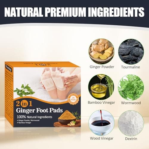 Niifawh 2 in 1 Foot Pads, Tear and Use Ginger Wormwood with Pure Natural Ginger Powder Bamboo Vinegar Wormwood, Bigger Adhesive ''Stay in Place'' All Night, 20 Pads - Thumbnail 2