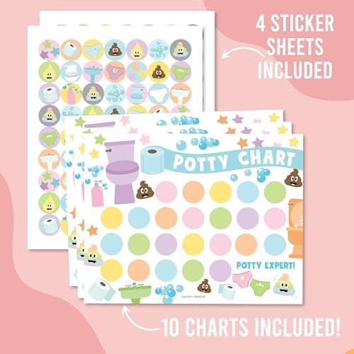 Hadley Designs Potty Training Chart for Toddlers Boys -10 Sticker Potty Chart for Toddlers Girls, 8.5x11" Potty Training Sticker Charts for Toilet Success, Pastel Toddler Reward Chart for Kids - Thumbnail 4